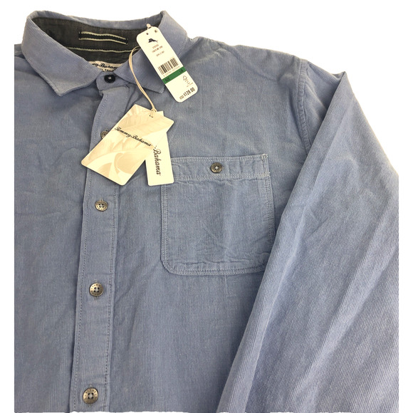 Tommy Bahama Mens Coastline Cord Corduroy Shirt Large Long Sleeve Flip Cuff Blue - Picture 7 of 9
